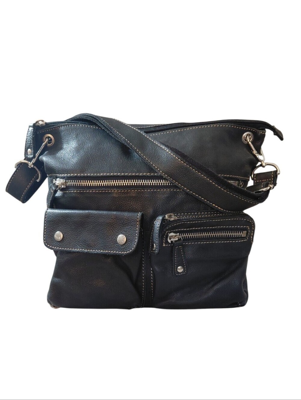 Fossil Black Leather Messenger Crossbody Shoulder Bag